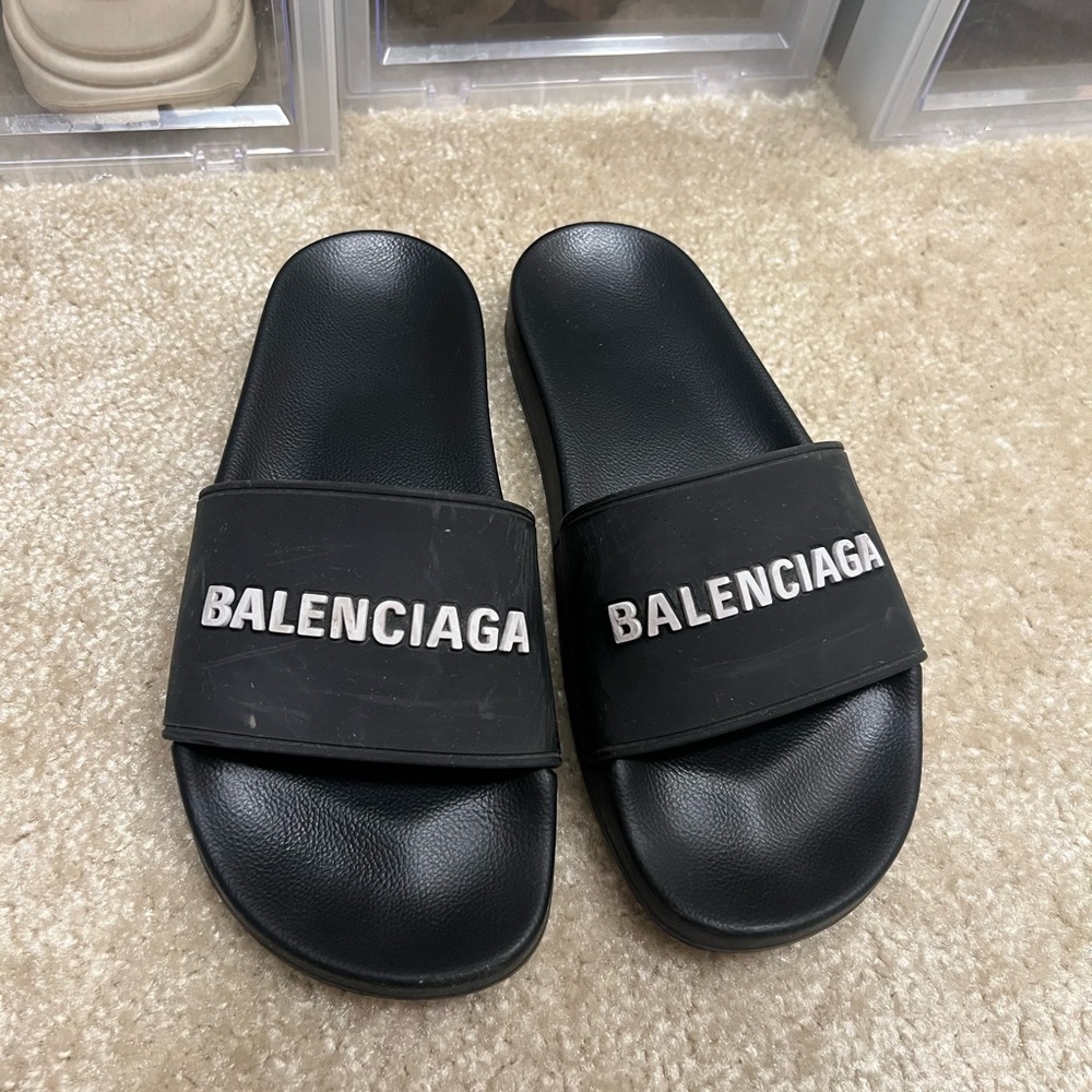 Women’s Balenciaga slides sandal black w/ white logo